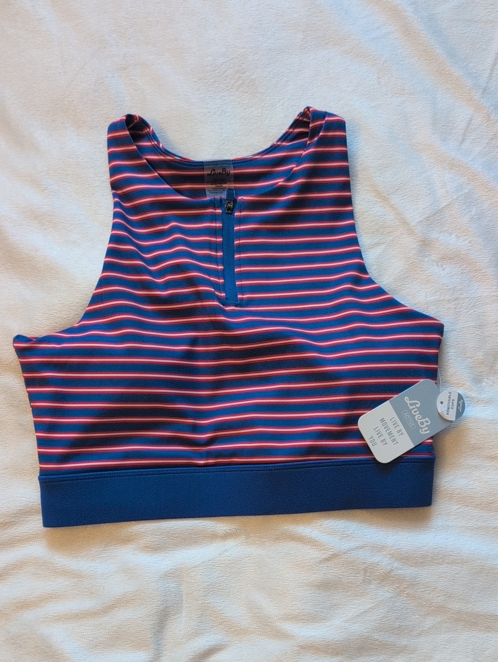 LiveBy Activewear High-Neck Striped Zip-Up Sports Bra Top - NWT